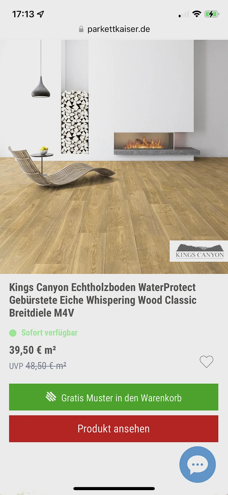 Parquetkaiser sample order: Category page with call-to-action