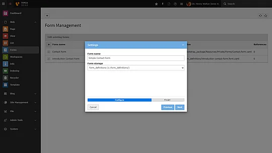 TYPO3 CMS: Form Wizard - Step 2