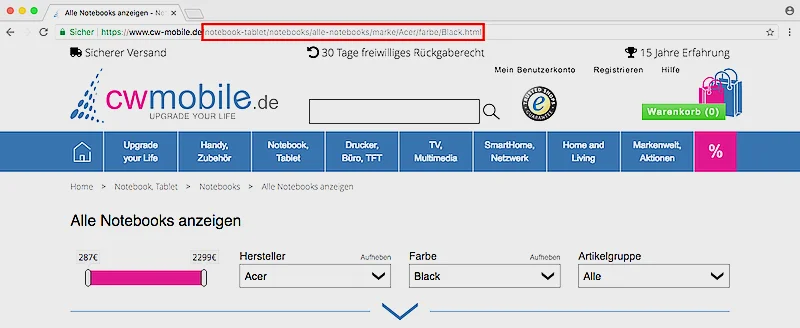 Kanonisch korrekte URL bei CW Mobile dank Mage UniTY