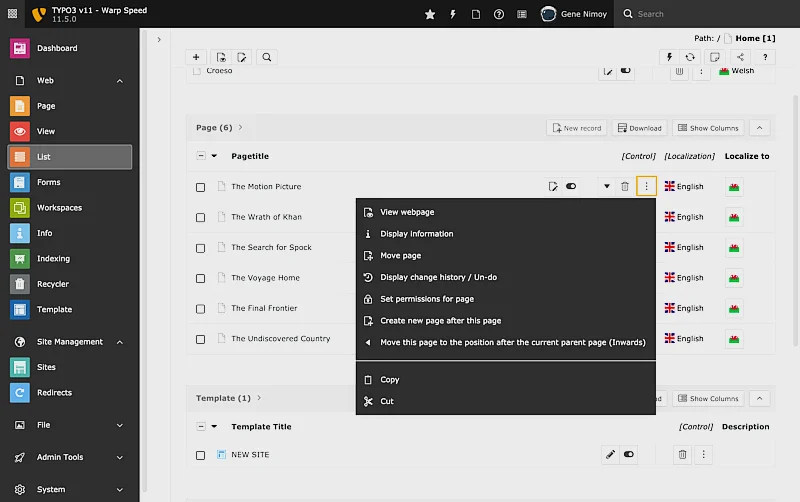 TYPO3 Backend: Listenmodul erweiterte Ansicht