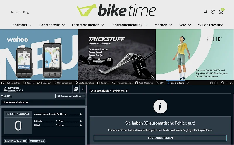 biketime - Barrierefreiheit Check mit axe-Tool