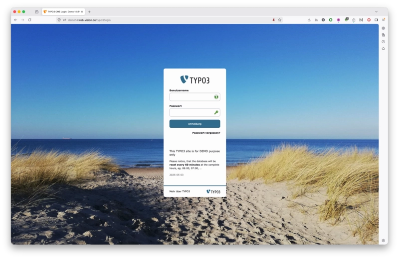 DeepL Translate Demo TYPO3 v13: Login DeepL Translate Demo TYPO3 v13: Login