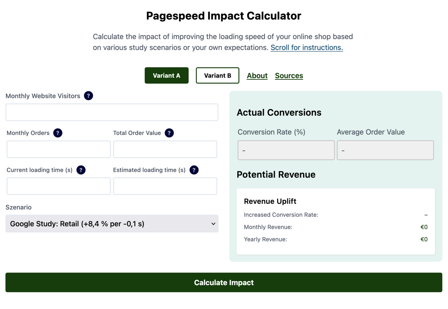 PageSpeed Impact Calculator