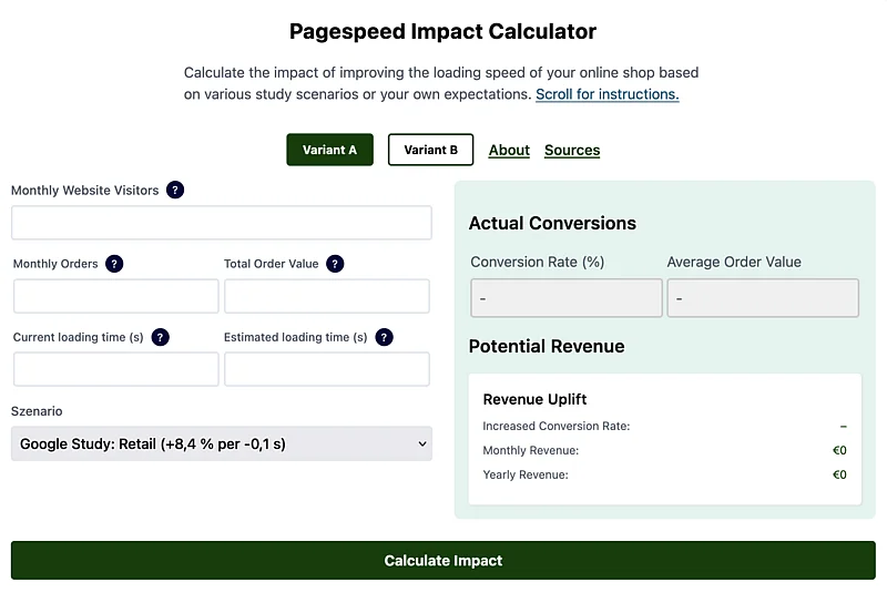PageSpeed Impact Calculator