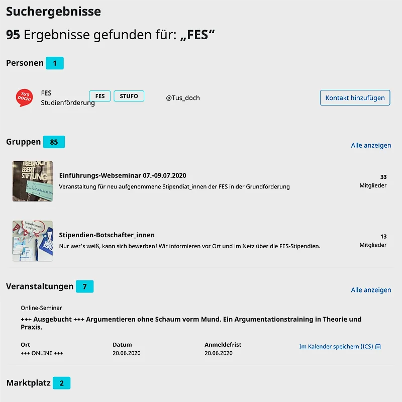 FES Community Portal: Solr Suchergebnisse Tablet