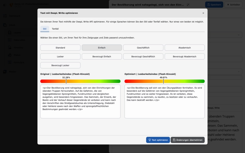 DeepL Write Demo in TYPO3 v14 DeepL Write Demo in TYPO3 v14