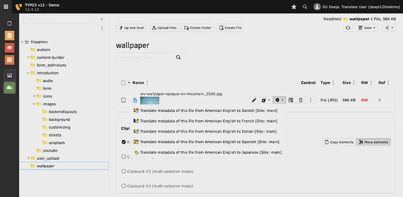 DeepL Asset Translate für TYPO3 - Filelist Module