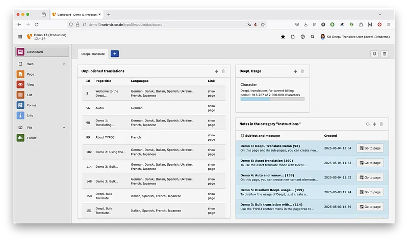 DeepL Translate for TYPO3 v13 Demo