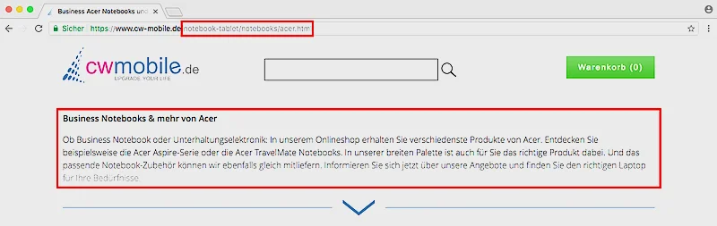 SEO Text angepasst auf die ausgewählte Kategorie