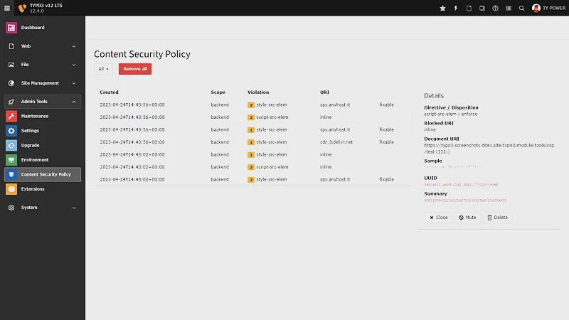 TYPO3 v12 LTS Content Security Policies