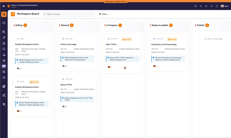 Kanban Workspaces for TYPO3 - Fullscreen