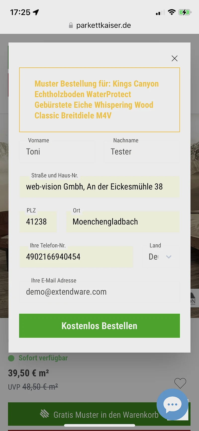 Parquetkaiser sample order: Order form