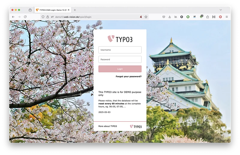 DeepL Translate Demo TYPO3 v13: Login