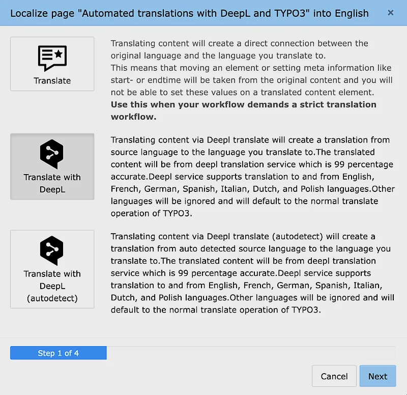 Übersetzungen TYPO3 mit DeepL Übersetzungen TYPO3 mit DeepL