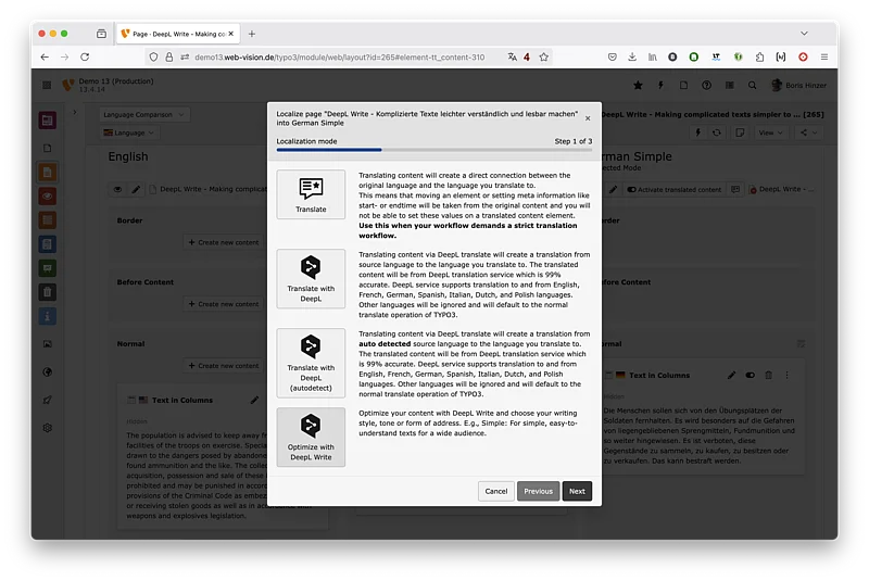 DeepL Write für TYPO3 - Wizard DeepL Write für TYPO3 - Wizard
