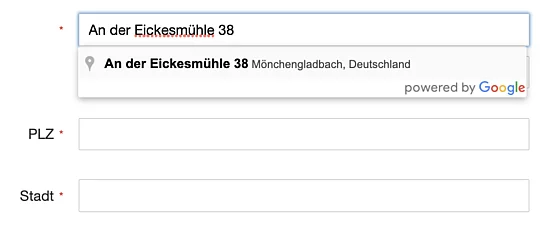 Schmuckado: Google Maps vor Adress-Auswahl