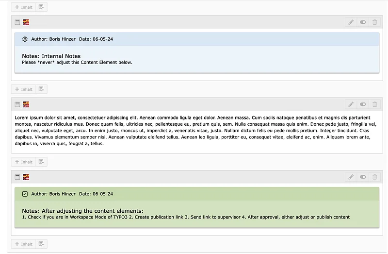 TYPO3 Extension: Content Notes