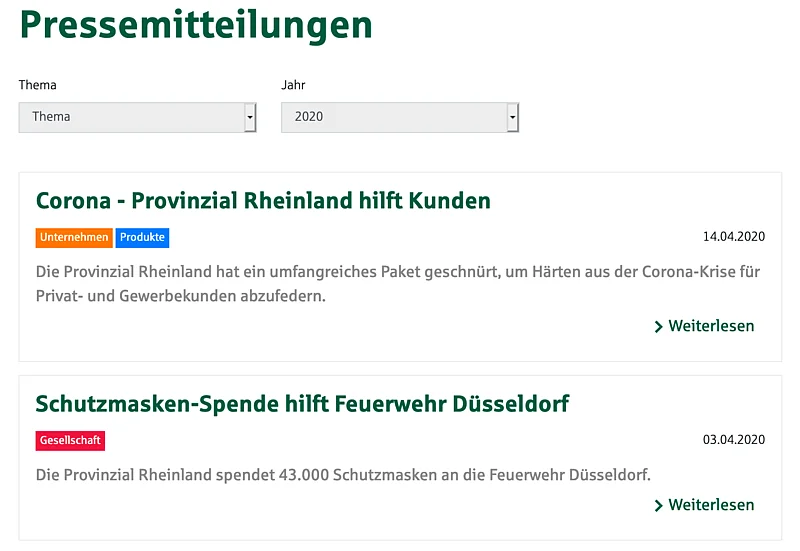 Pressemitteilunge mit Filter nach Jahr und Thema Pressemitteilunge mit Filter nach Jahr und Thema