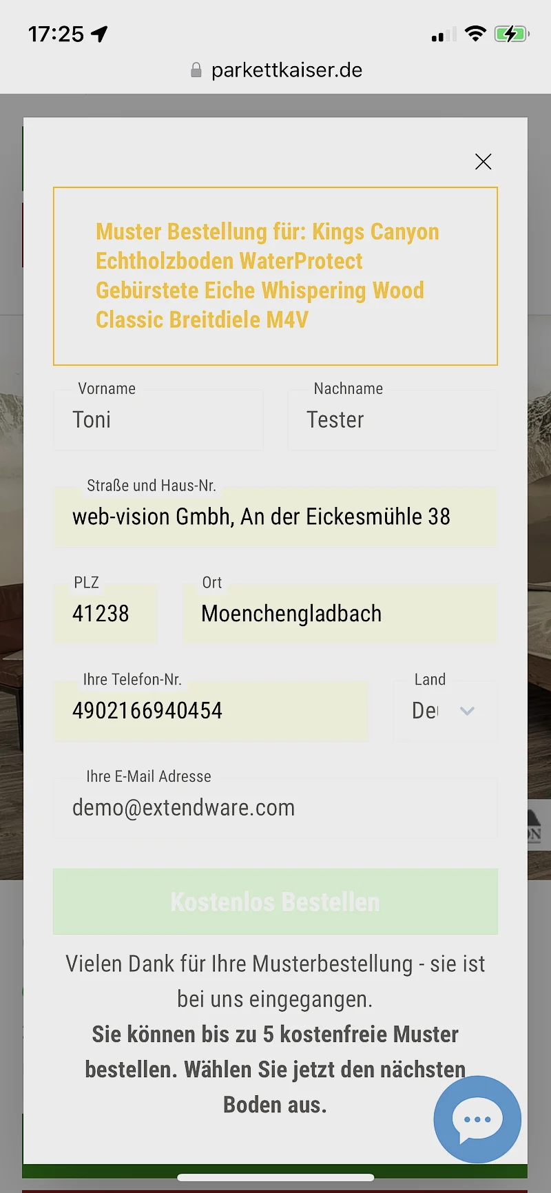 Parquetkaiser sample order: Order confirmation