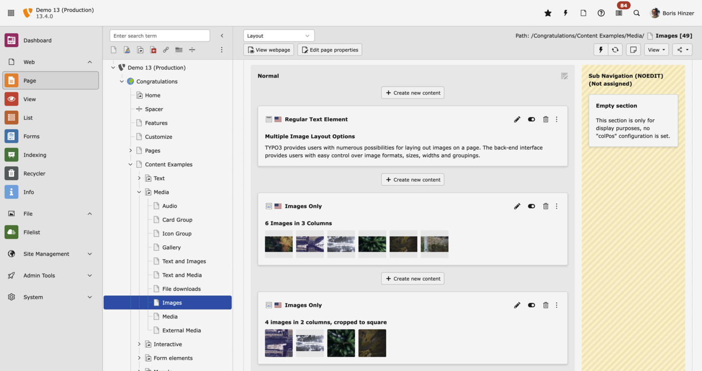 TYPO3 v13 Backend Screenshot TYPO3 v13 Backend Screenshot