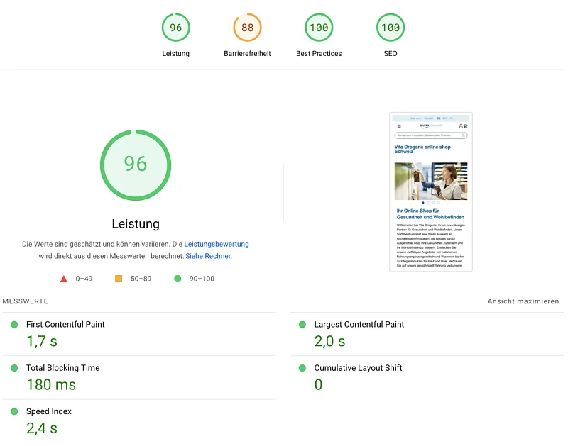 Vita Drogerie - Google Pagespeed Mobile