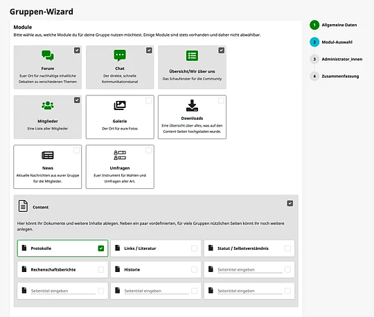 Group Wizard: Module selection Group Wizard: Module selection