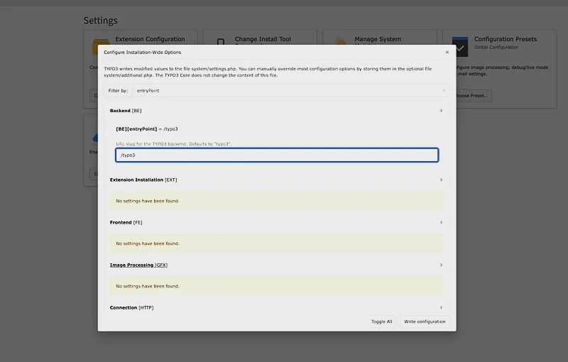 Change Entry Point Change the Entry Point of the TYPO3 backend