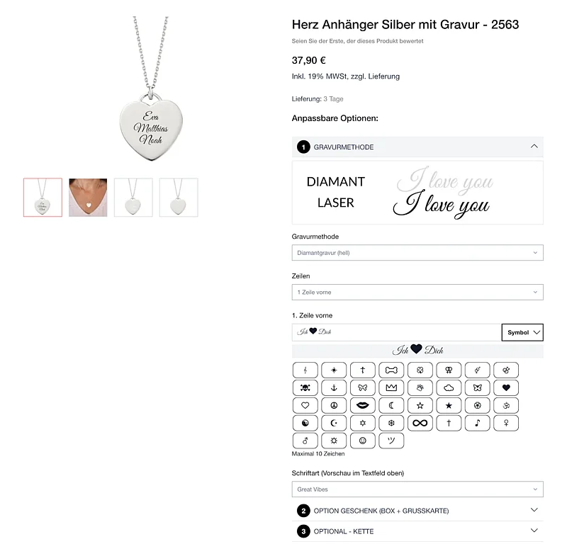 Configurator for jewellery: engravings, fonts, icons, texts, etc. für Schmuck: Gravuren, Schriften, Icons, Texte, uvm.