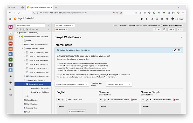 DeepL Write für TYPO3 - Demo Instanz DeepL Write für TYPO3 - Demo Instanz