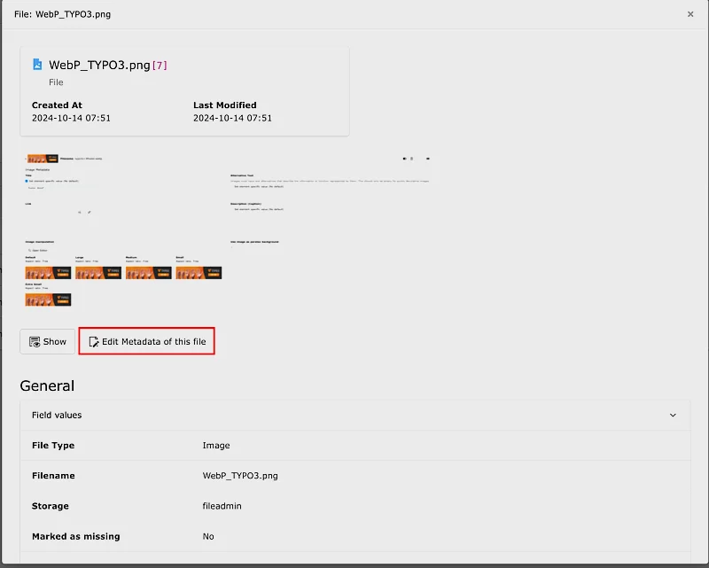 Edit Metadata in Info Edit Image Metadata in Info tab