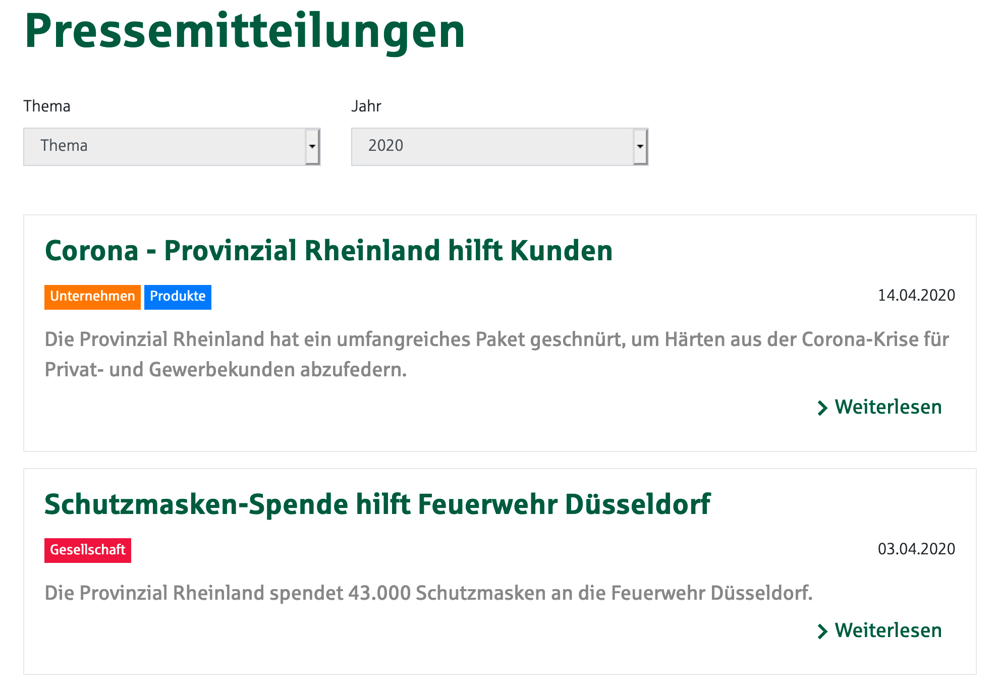 Pressemitteilunge mit Filter nach Jahr und Thema