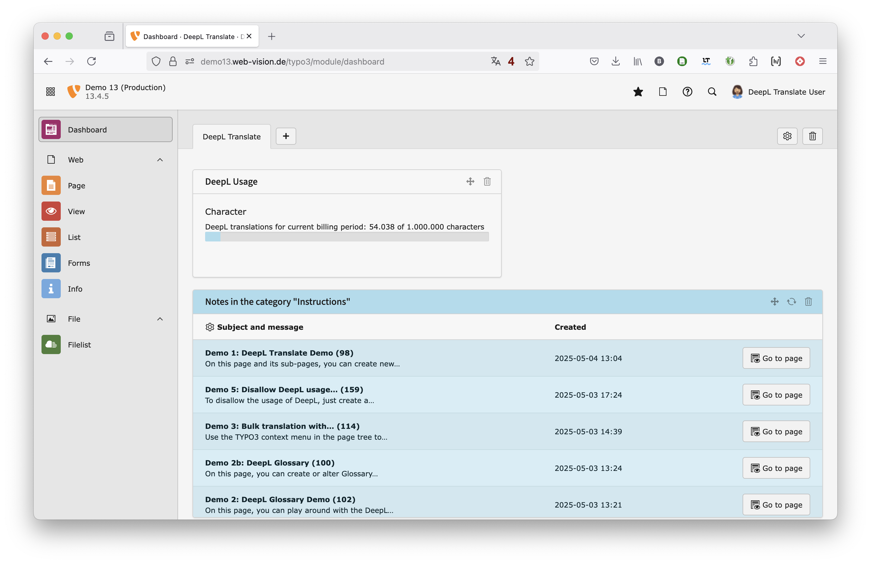DeepL Translate Demo TYPO3 v13: User with DeepL access DeepL Translate Demo TYPO3 v13: User with DeepL access