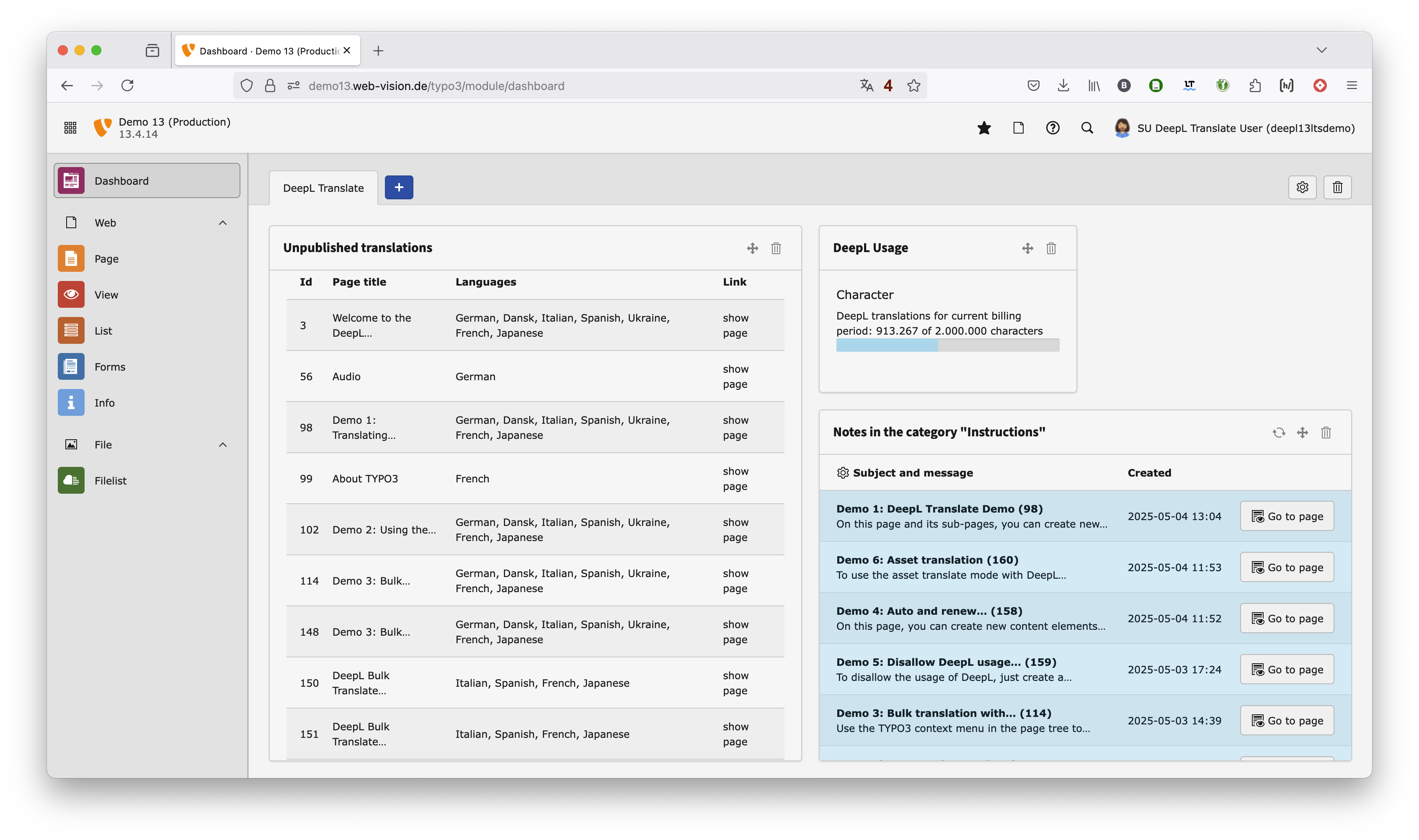 DeepL Translate for TYPO3 v13 Demo DeepL Translate for TYPO3 v13 Demo