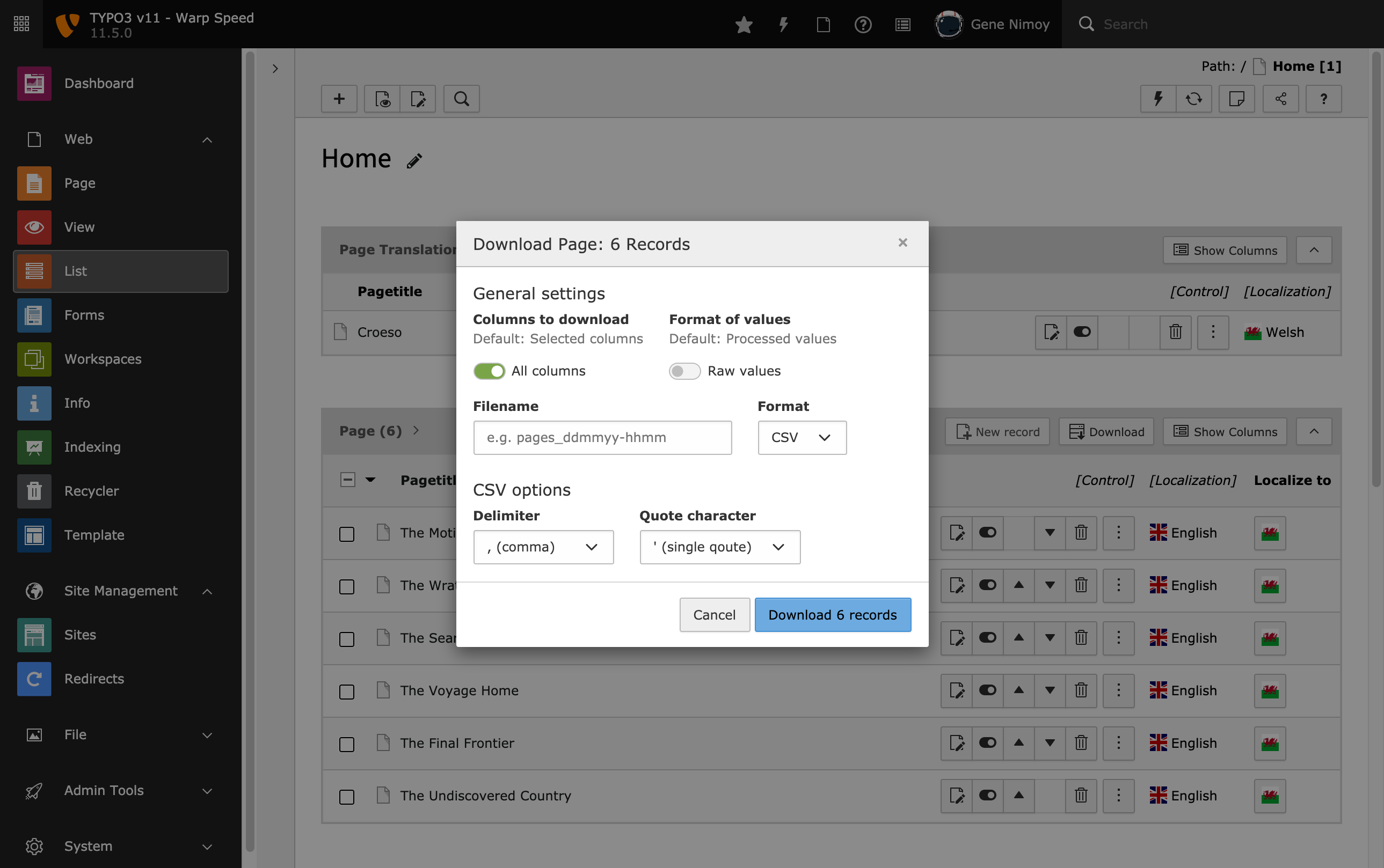 TYPO Backend: Listenmodul Daten Downloads TYPO Backend: Listenmodul Daten Downloads