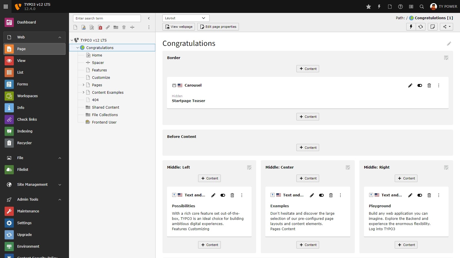 TYPO3 Seitenmodul TYPO3 Seitenmodul in TYPO3 v12 LTS