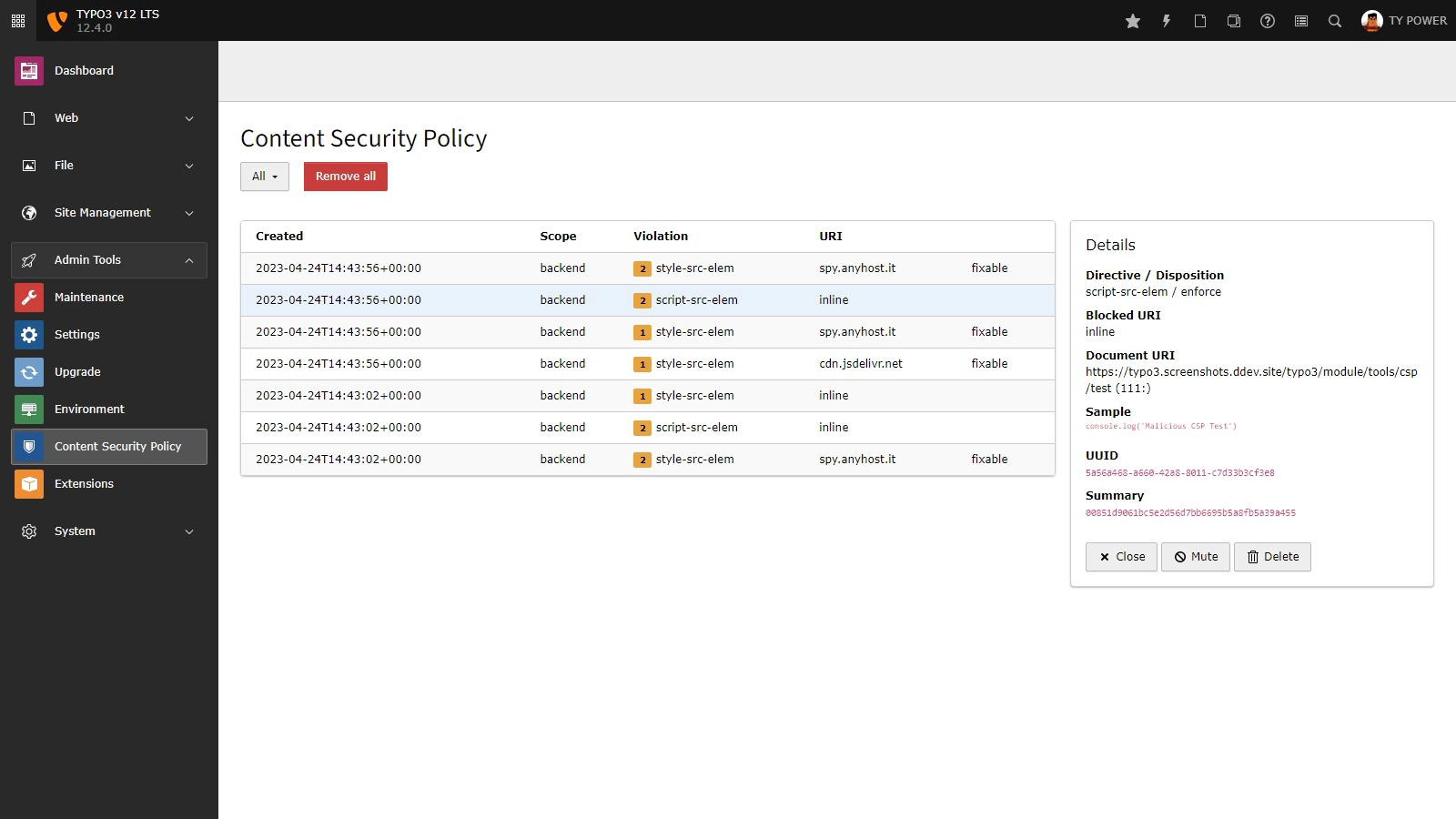 TYPO3 v12 LTS Content Security Policies