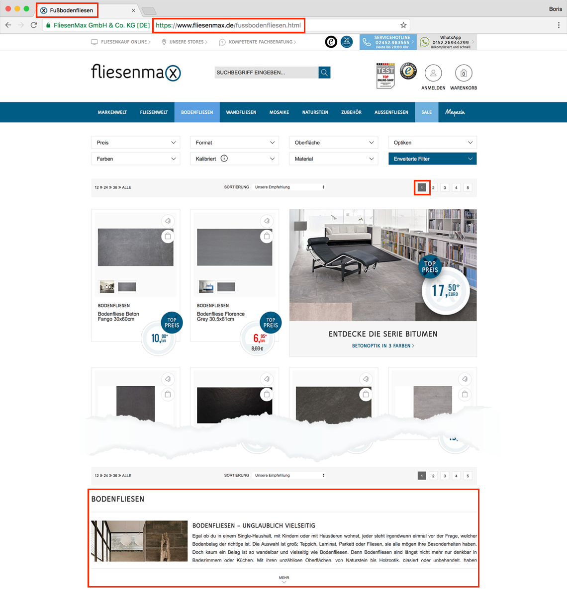 TYPO3 CMS SEO Inhalte: Kategorieseite 1 Titel, URL, SEO Inhalt passt 